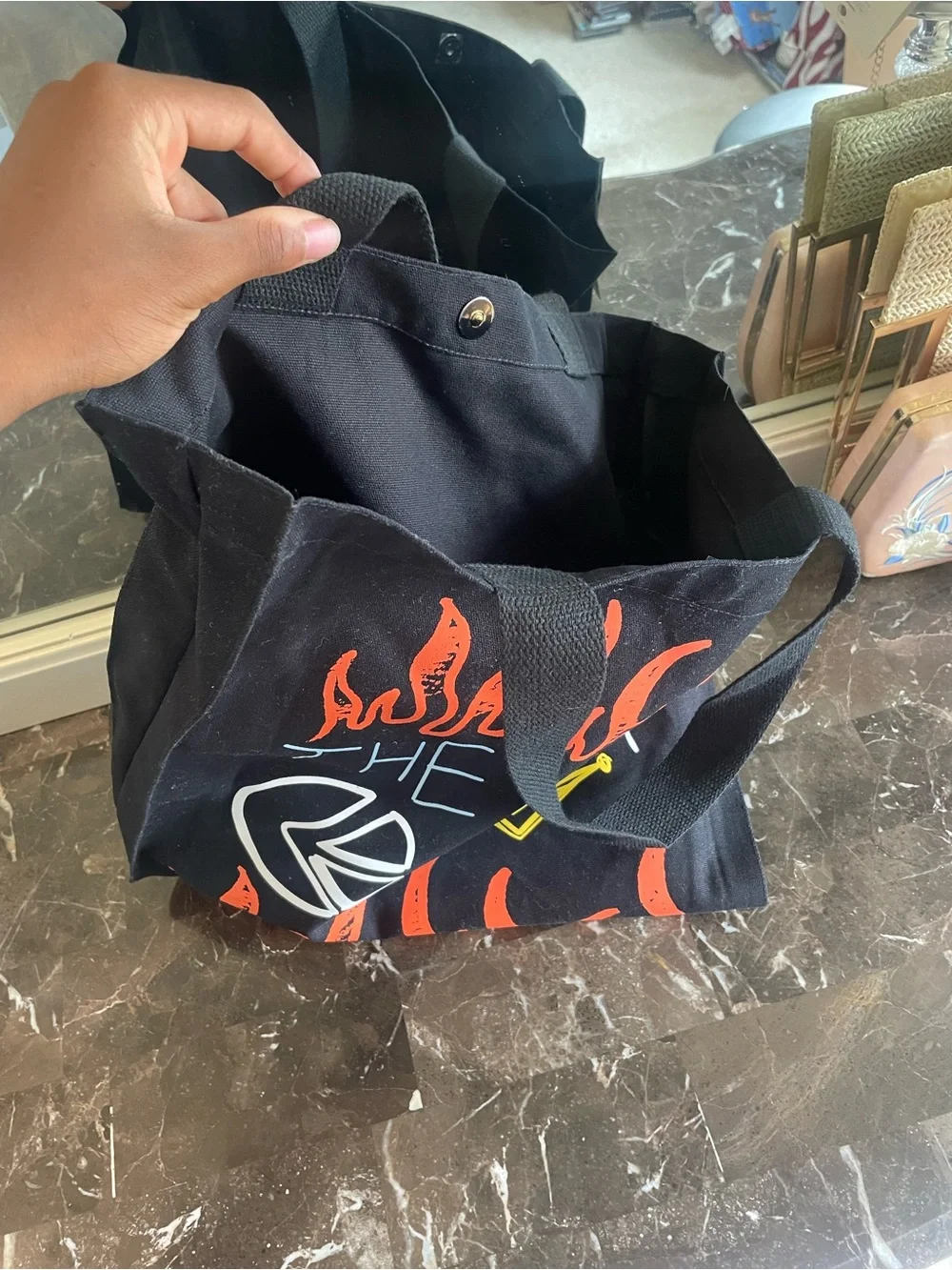The King Black ethika Canvas Tote Bag with Orange Flame Graphics